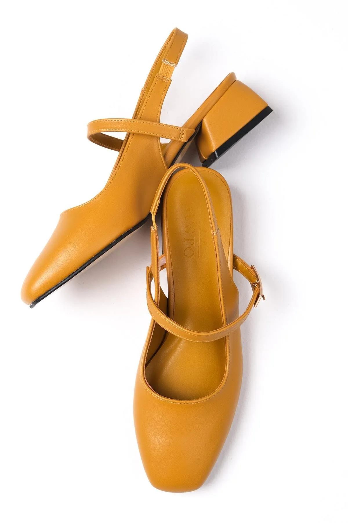 Mio Gusto  Ella Senffarbene Damenschuhe mit niedrigem Absatz und offenem Rücken