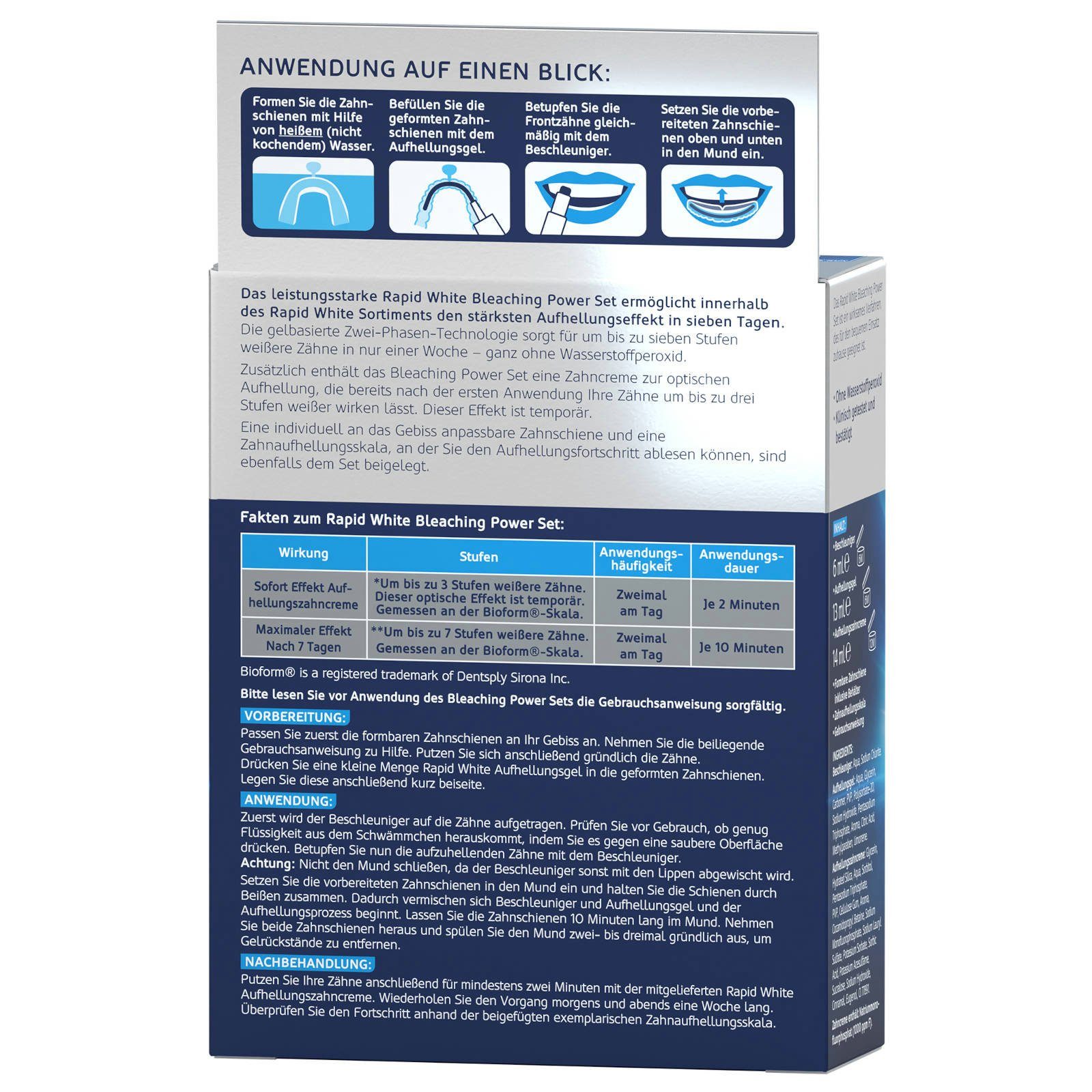 Rapid white Zahnbleaching-Kit Zahnaufhellung Bleaching Power Set Zahnweiß teeth Whitening 2er Pack