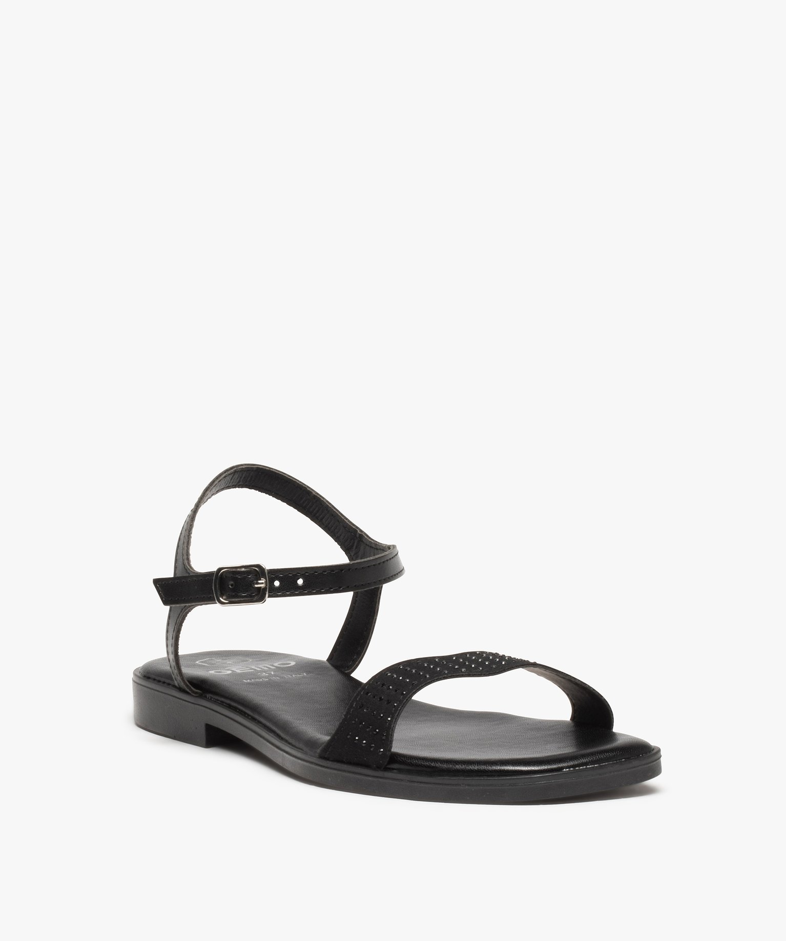 Sandales femme avec bride à strass en forme de vague noir | GEMO