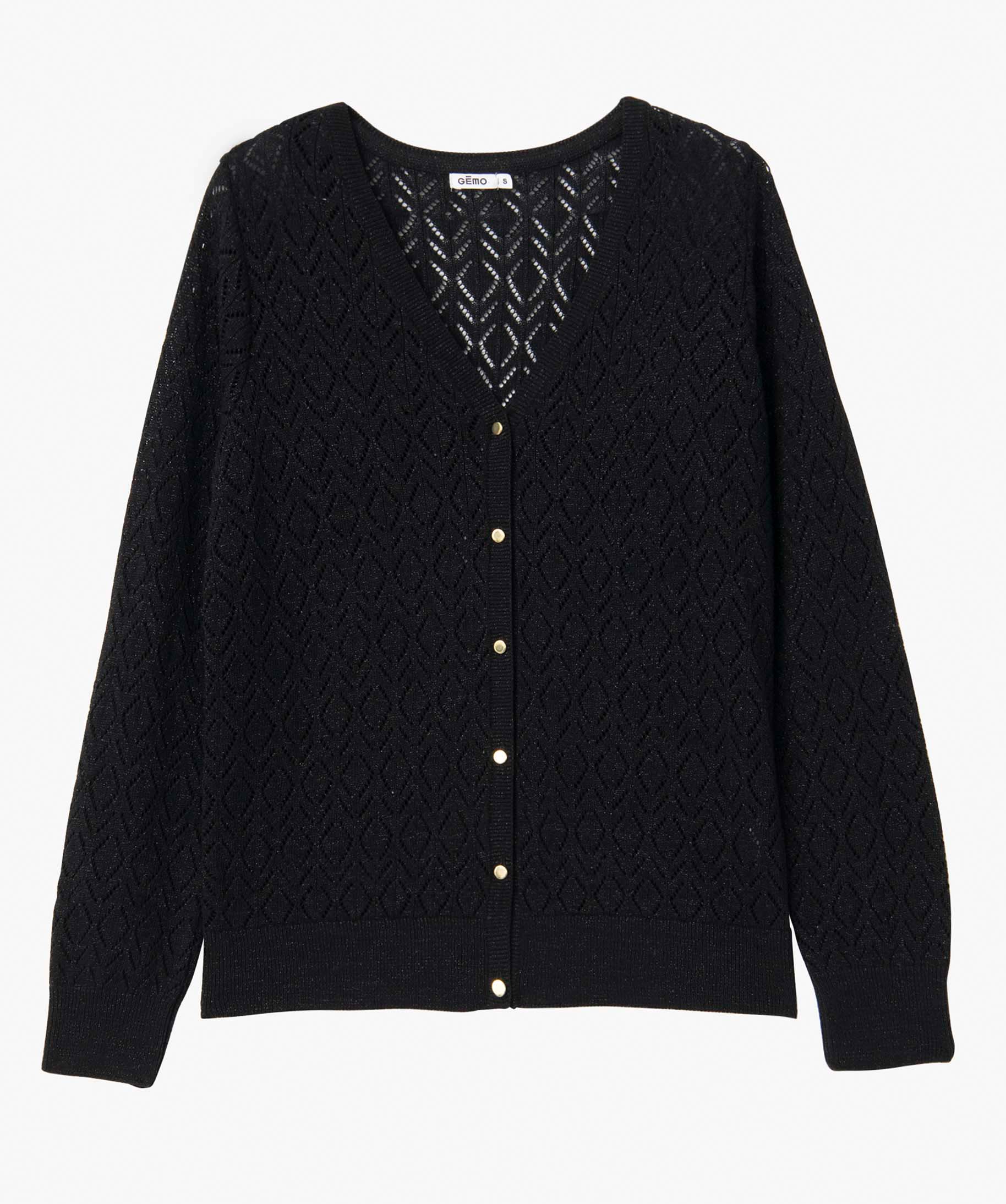 Gilet femme en maille ajourée incrustée de fil pailleté noir | GEMO