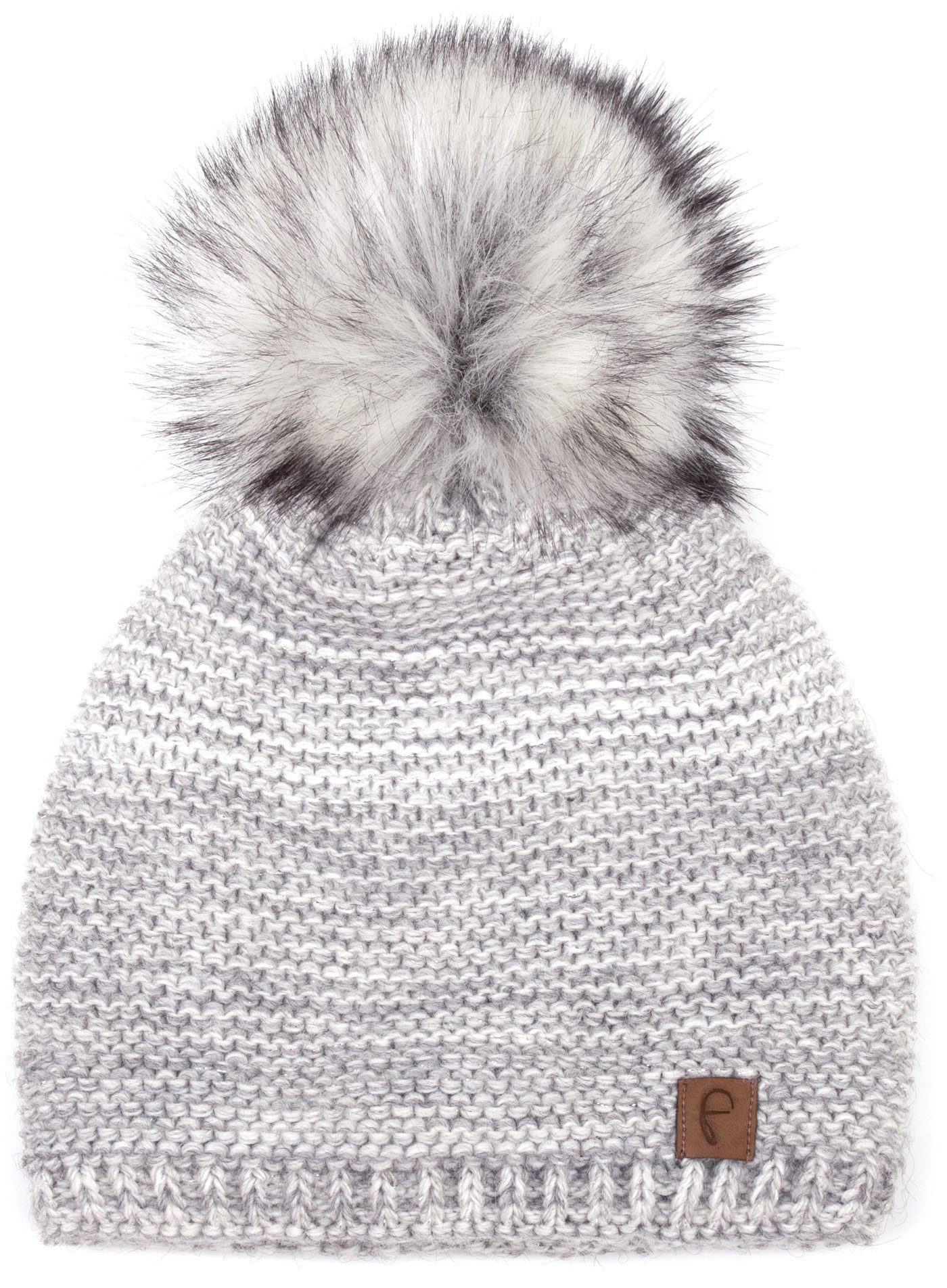 Faera Bommelmütze Wintermütze Damen Mütze Beanie Haube gefüttert Strickmütze Bommelmütze