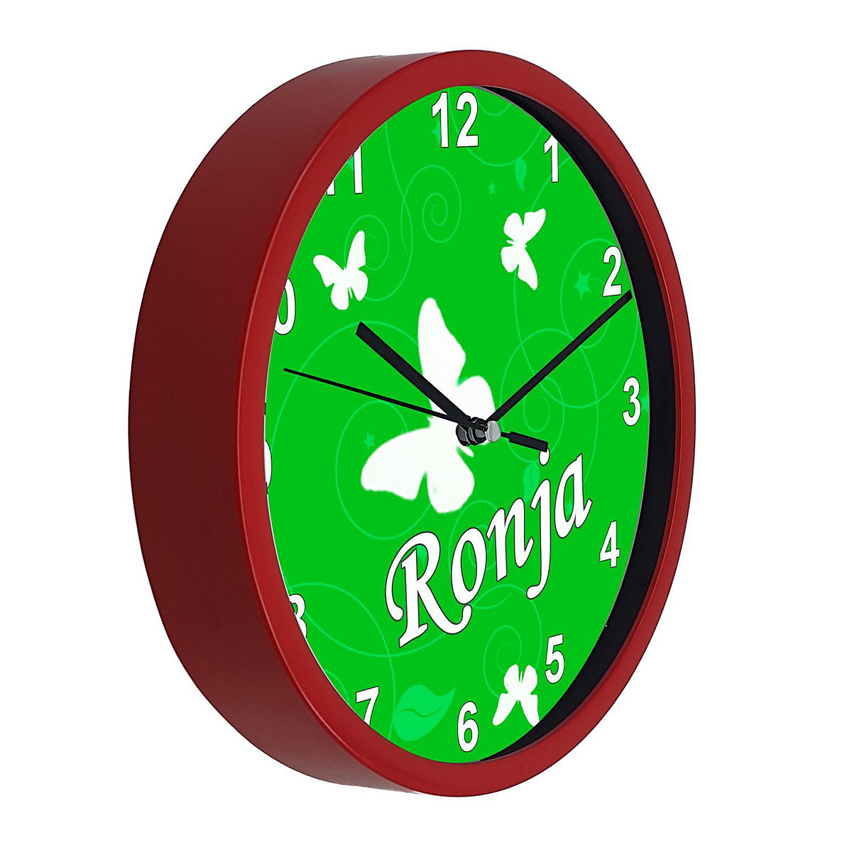 Kinder Wanduhr personalisiert mit Name Schmetterling Ornamente grün