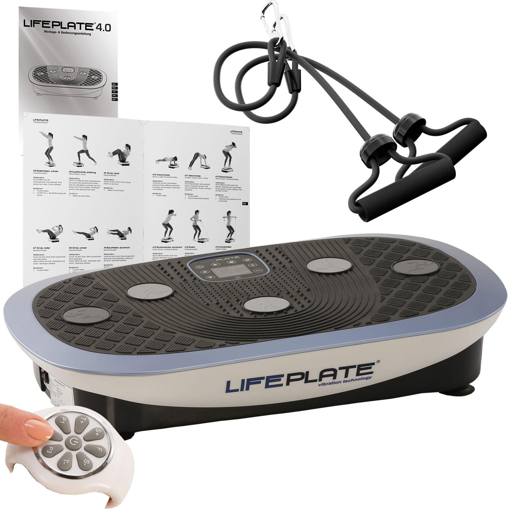 MAXXUS Vibrationsplatte Lifeplate 4.0, (Set, 3 tlg., mit Trainingsbändern, mit Trainingsplan, mit Unterlegmatte)