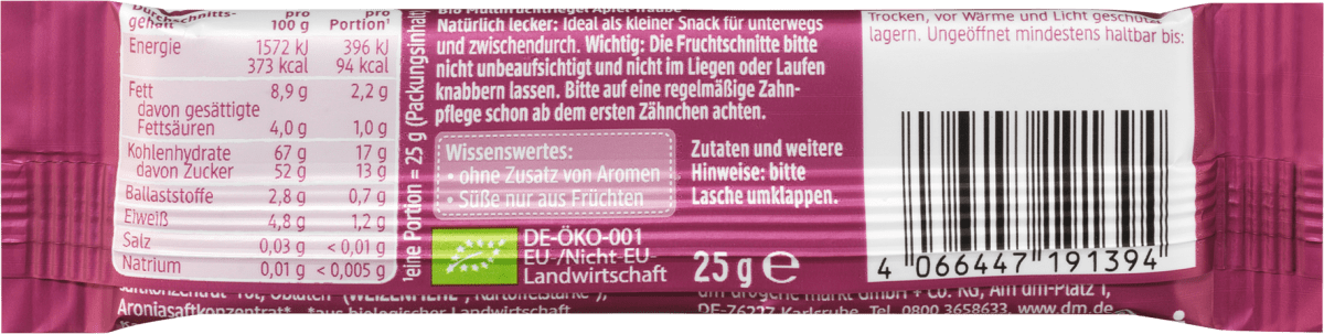Fruchtriegel Apfel-Traube ab 1Jahr, 25 g