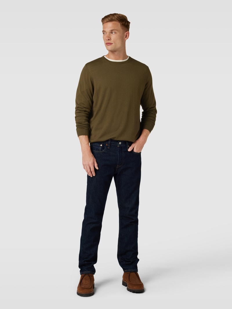 Strickpullover aus Wolle mit Rundhalsausschnitt in dunkelgrün meliert
