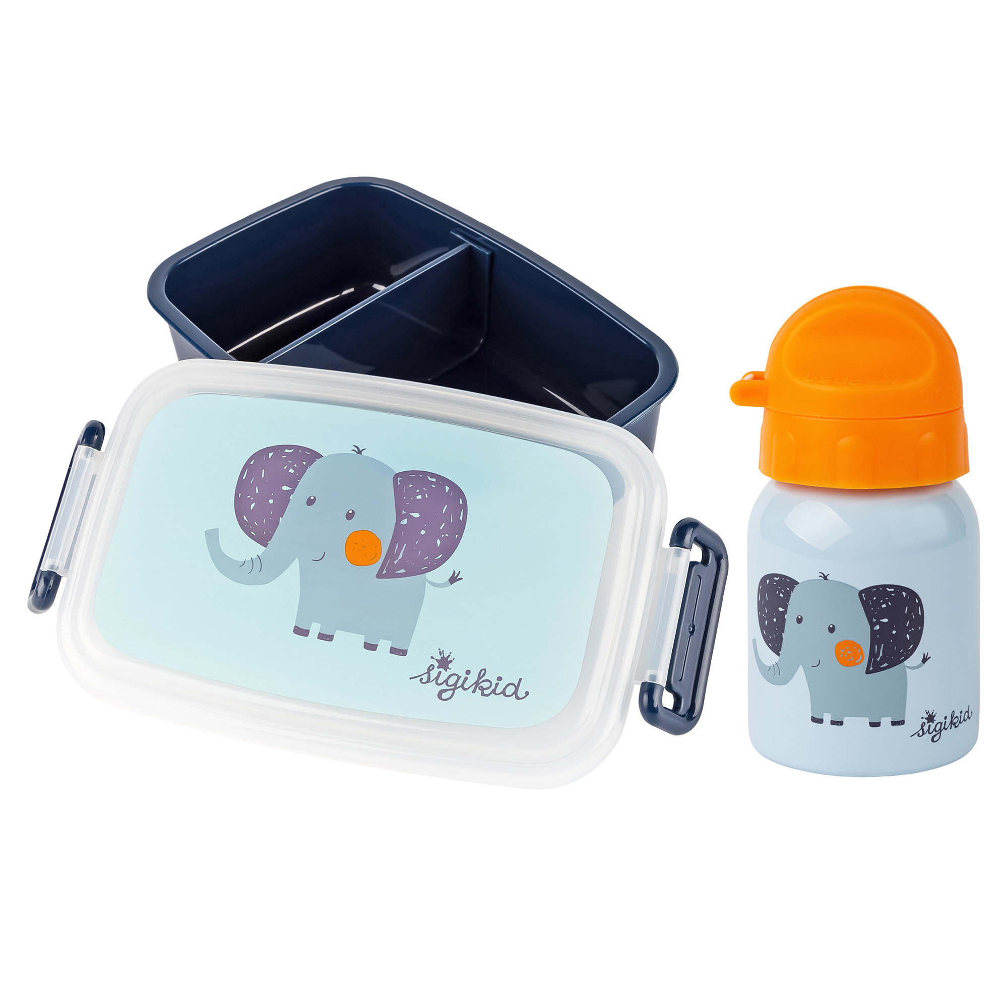 Kinder Set Edelstahl-Trinkflasche und Brotbox Elefant