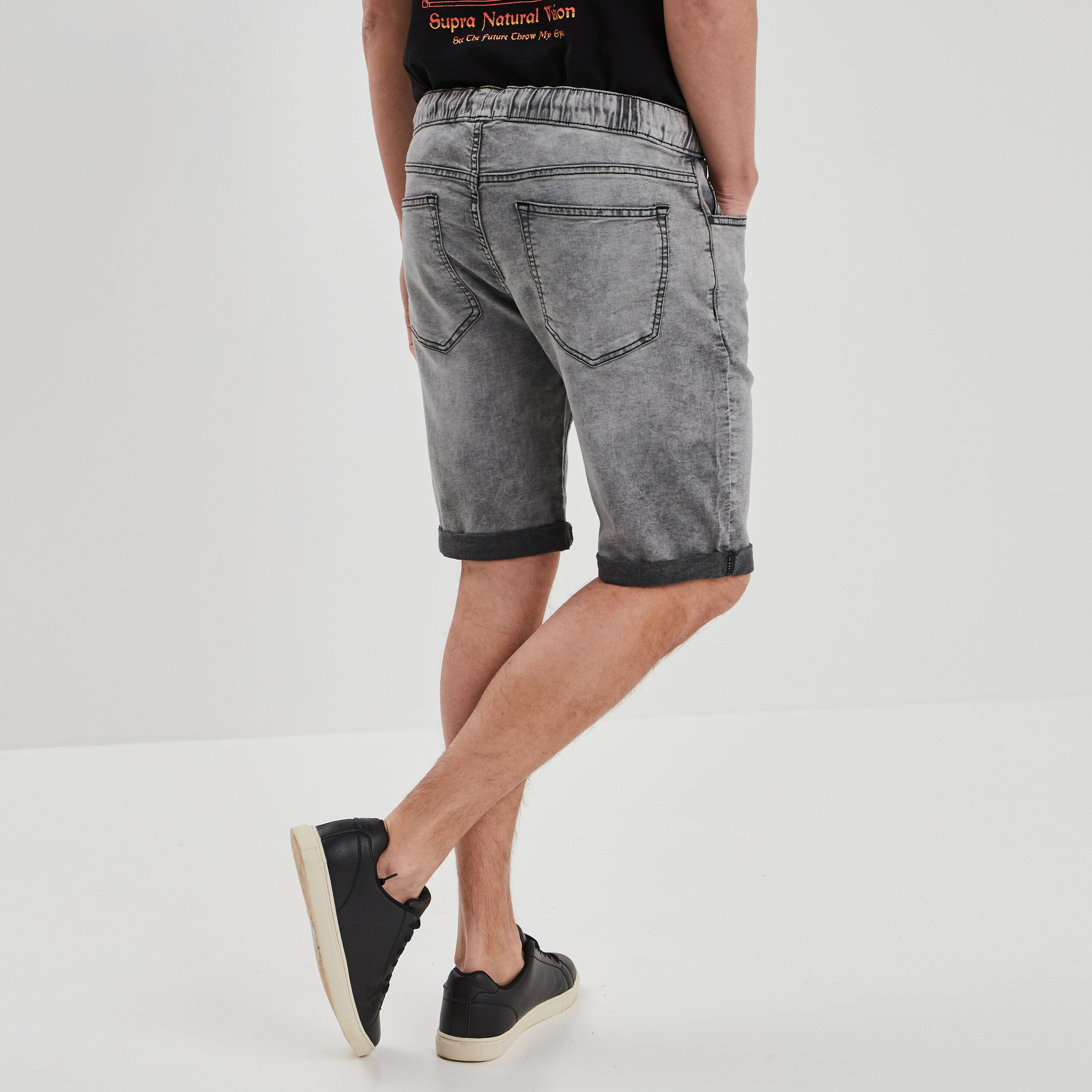 Jogging-Short avec cordon denim gris homme | La Halle