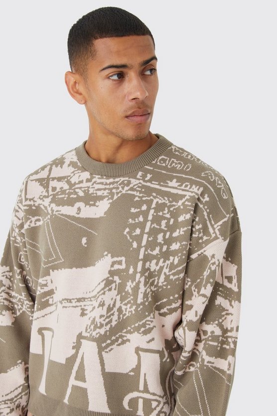 Kastiger Oversize Pullover mit Print