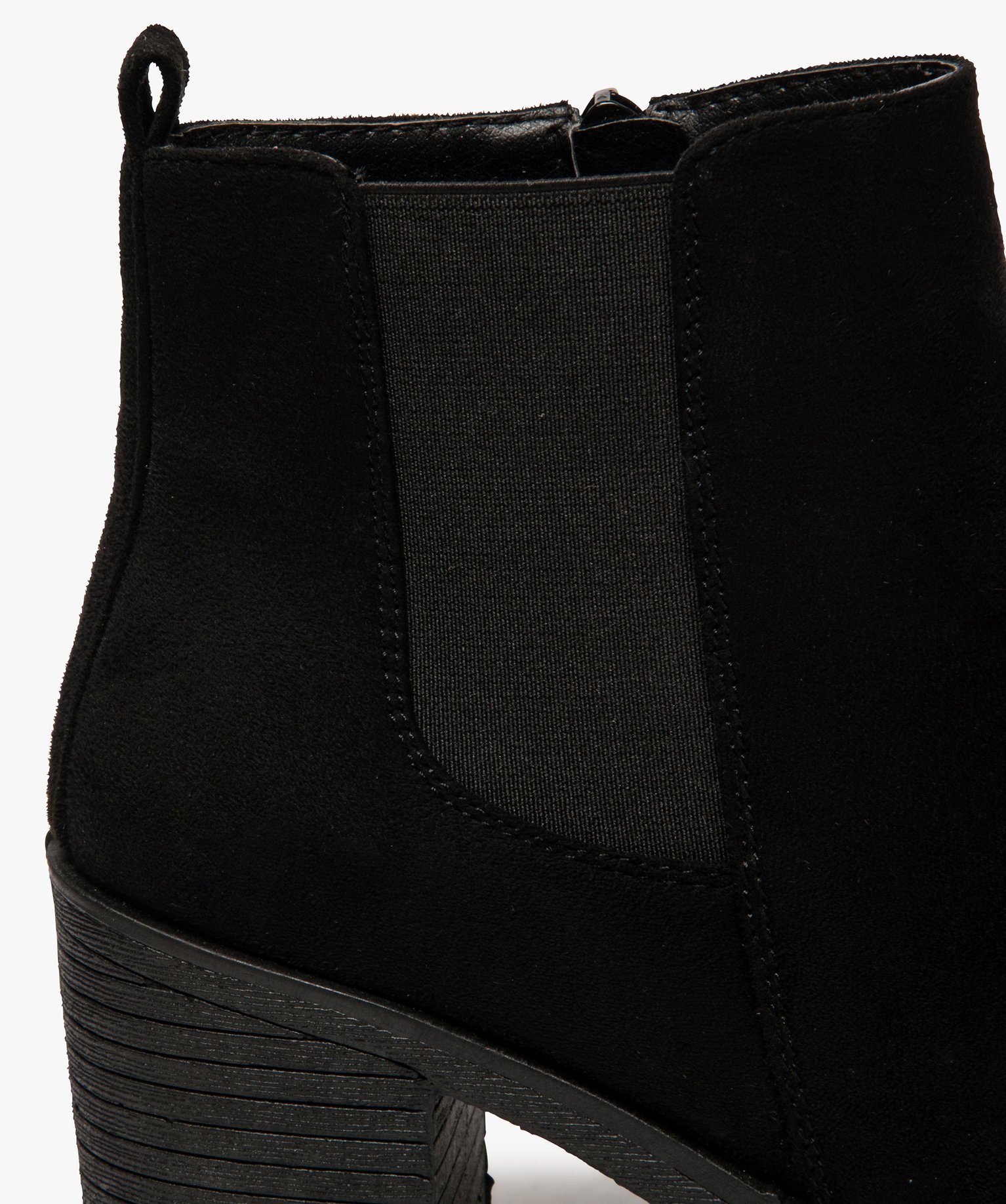 Boots femme à talon et semelle crantée en suédine unie noir | GEMO