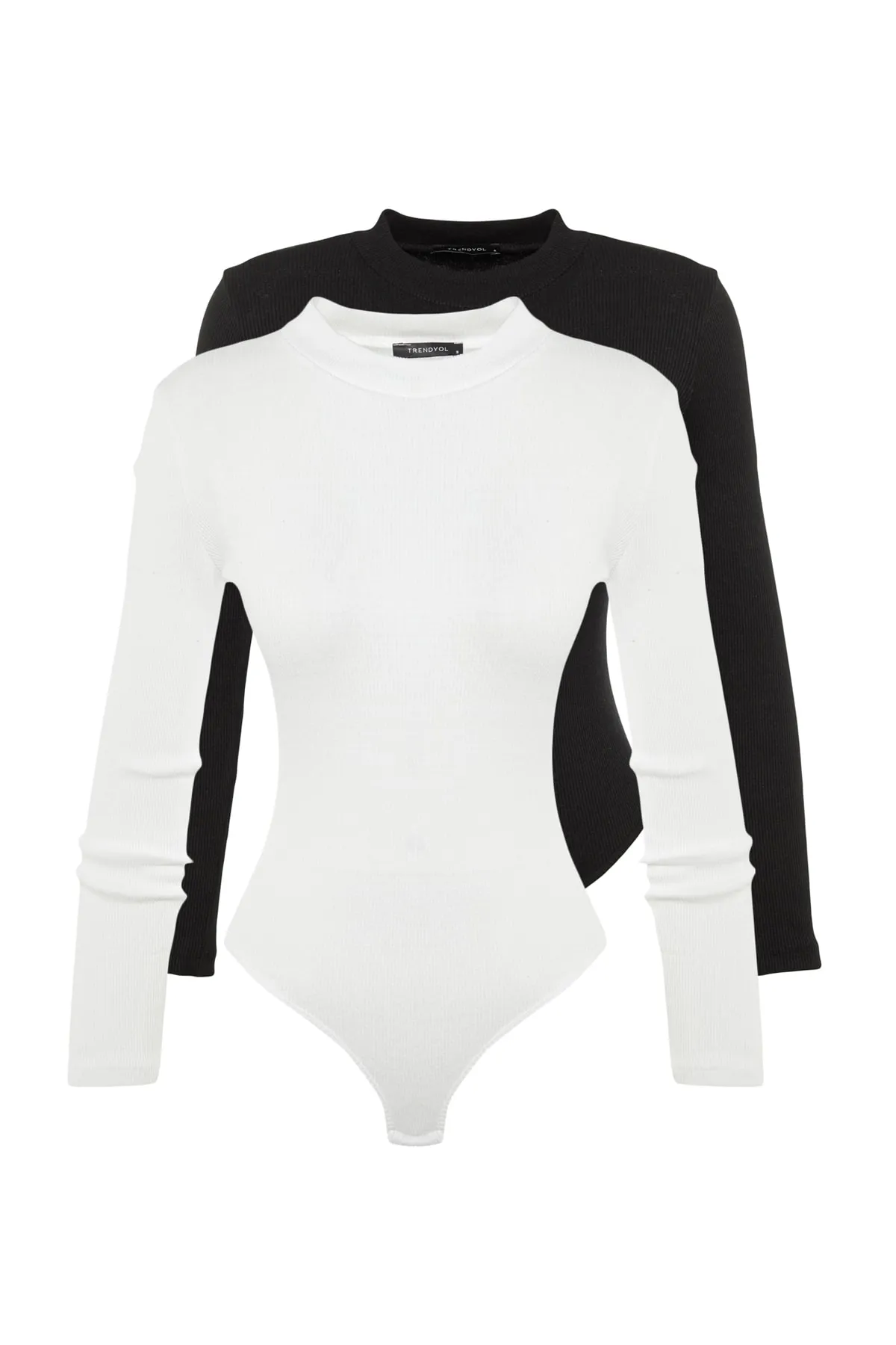 Trendyol Collection  Schwarz-weißer 2er-Pack schmaler Snap-On-Body aus geripptem Stretch-Strick mit Stehkragen TWOAW23BD00030