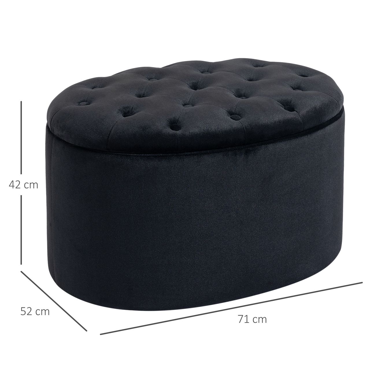 HOMCOM Sitzbank Polsterbank mit Stauraum Truhenbank Ovale Form Flur Schlafzimmer Wohnzimmer samtartiges Polyester Gummiholz Schwarz 71 x 52 x 42 cm