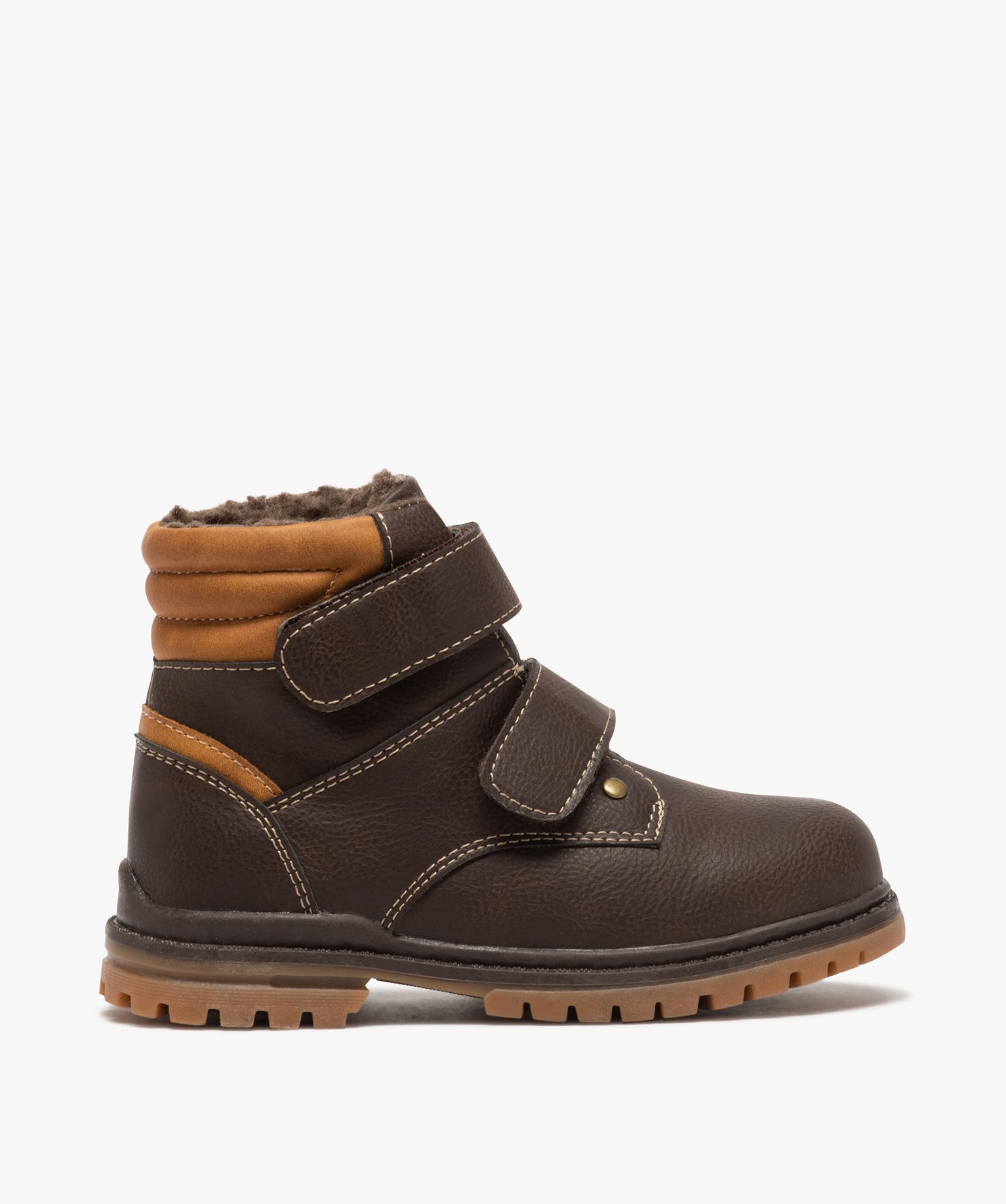 Boots Garçon unis à col rembourré et fermeture scratch | GEMO