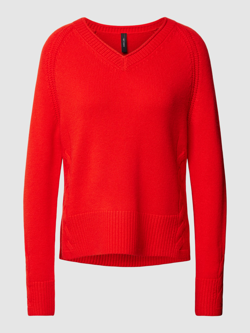 Strickpullover mit V-Ausschnitt in unifarbenem Design in rot
