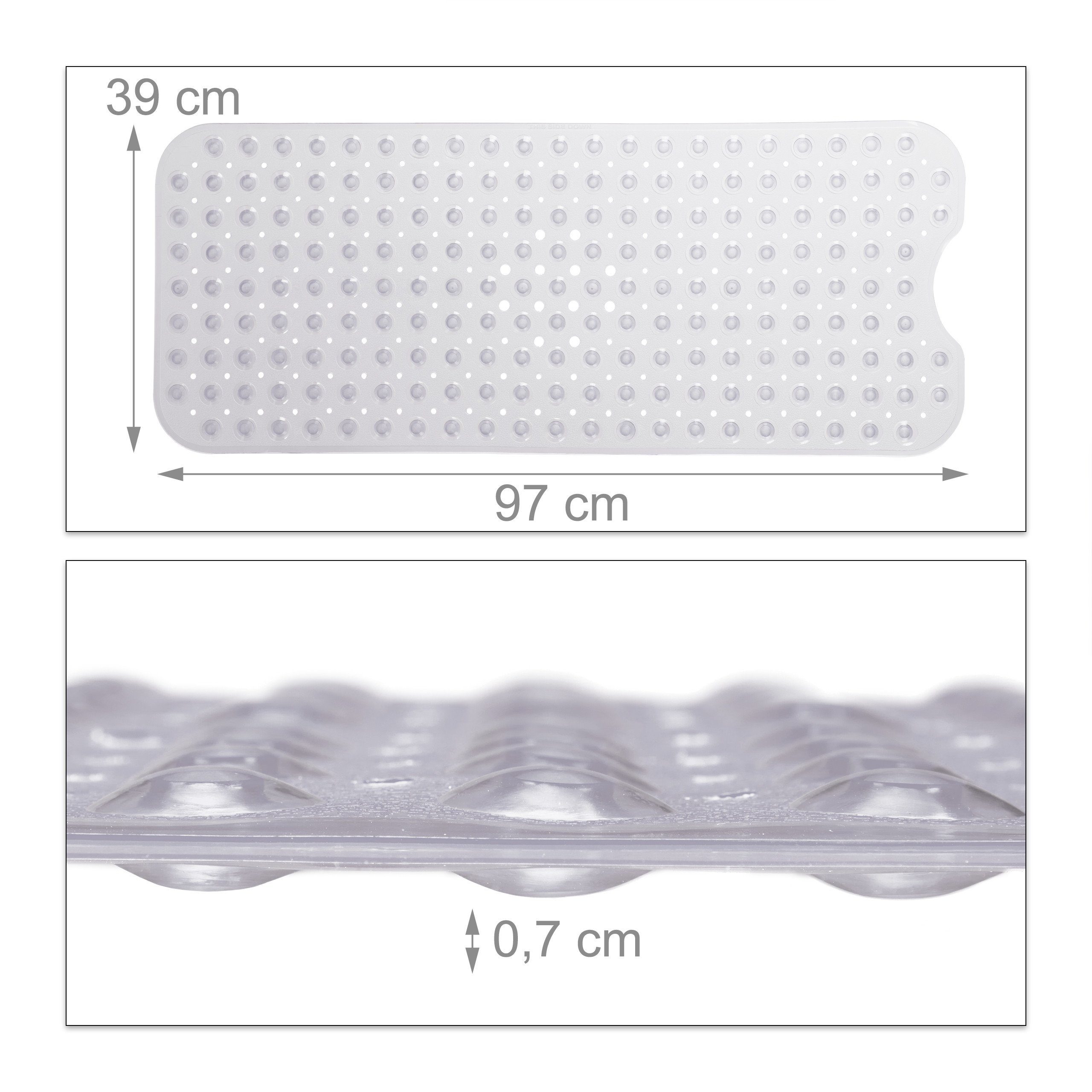 Duschmatte Badewannenmatte XXL relaxdays, Höhe 7 mm, Kunststoff, Transparent