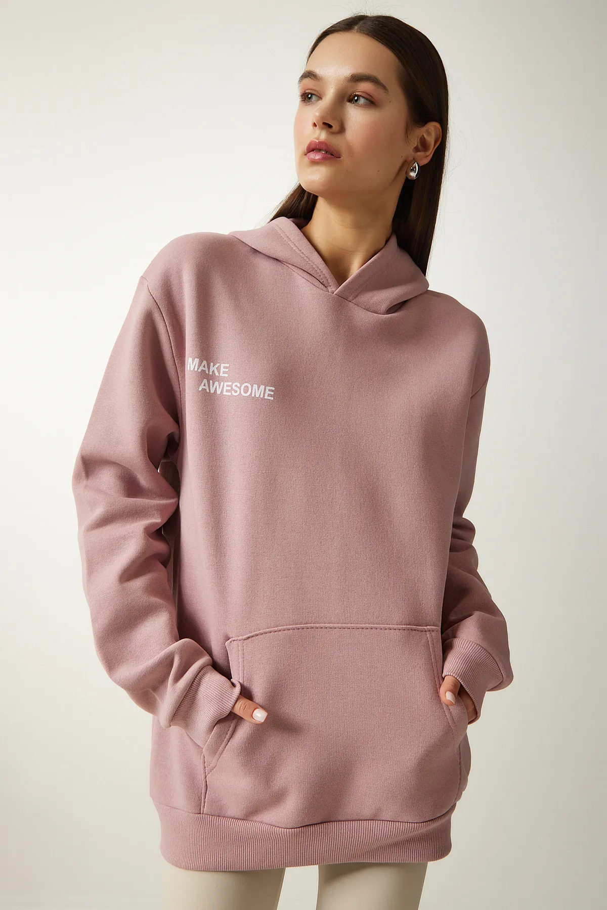 Happiness İstanbul  Damen-Puder-Kapuzen-Sweatshirt in Roségold OW00009
