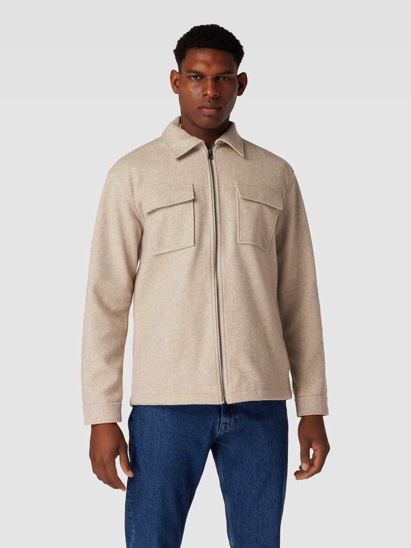 Hemdjacke in melierter Optik in stein meliert