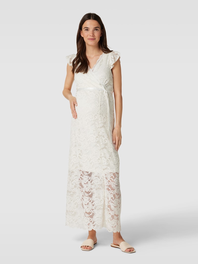 Umstands-Maxikleid mit Spitzenbesatz in weiß