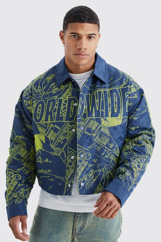 Kastige Nylon Bomberjacke mit Stickerei
