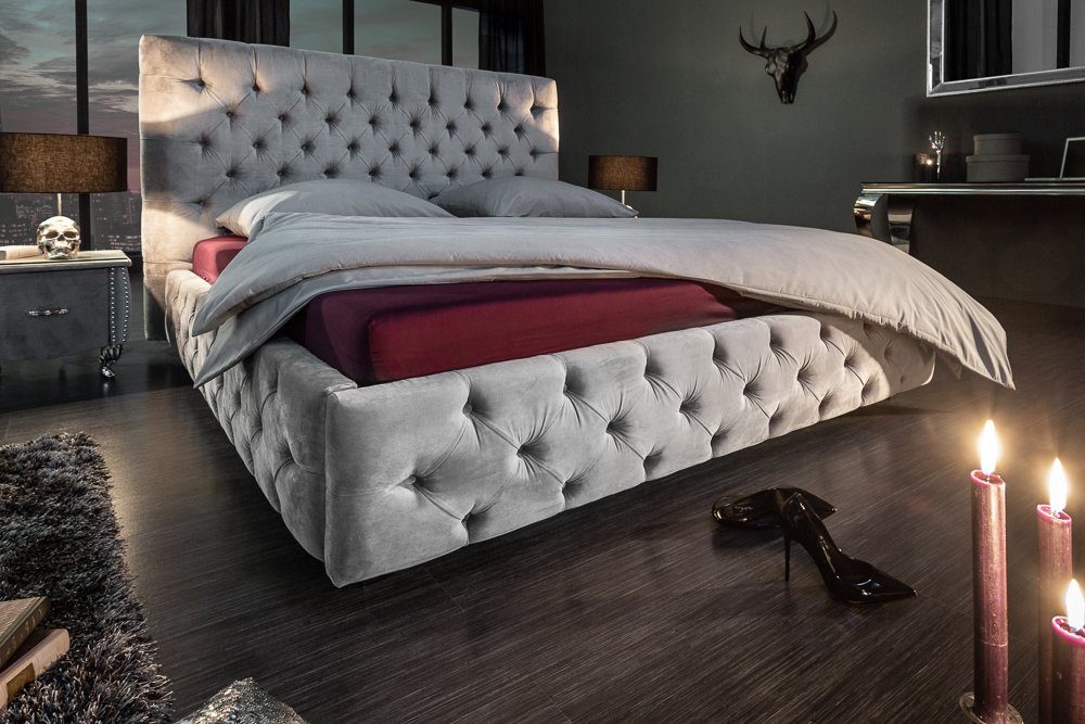 riess-ambiente Polsterbett PARIS 180x200cm grau (1-tlg), Schlafzimmer · Samt · Ziersteppung · Chesterfield-Design