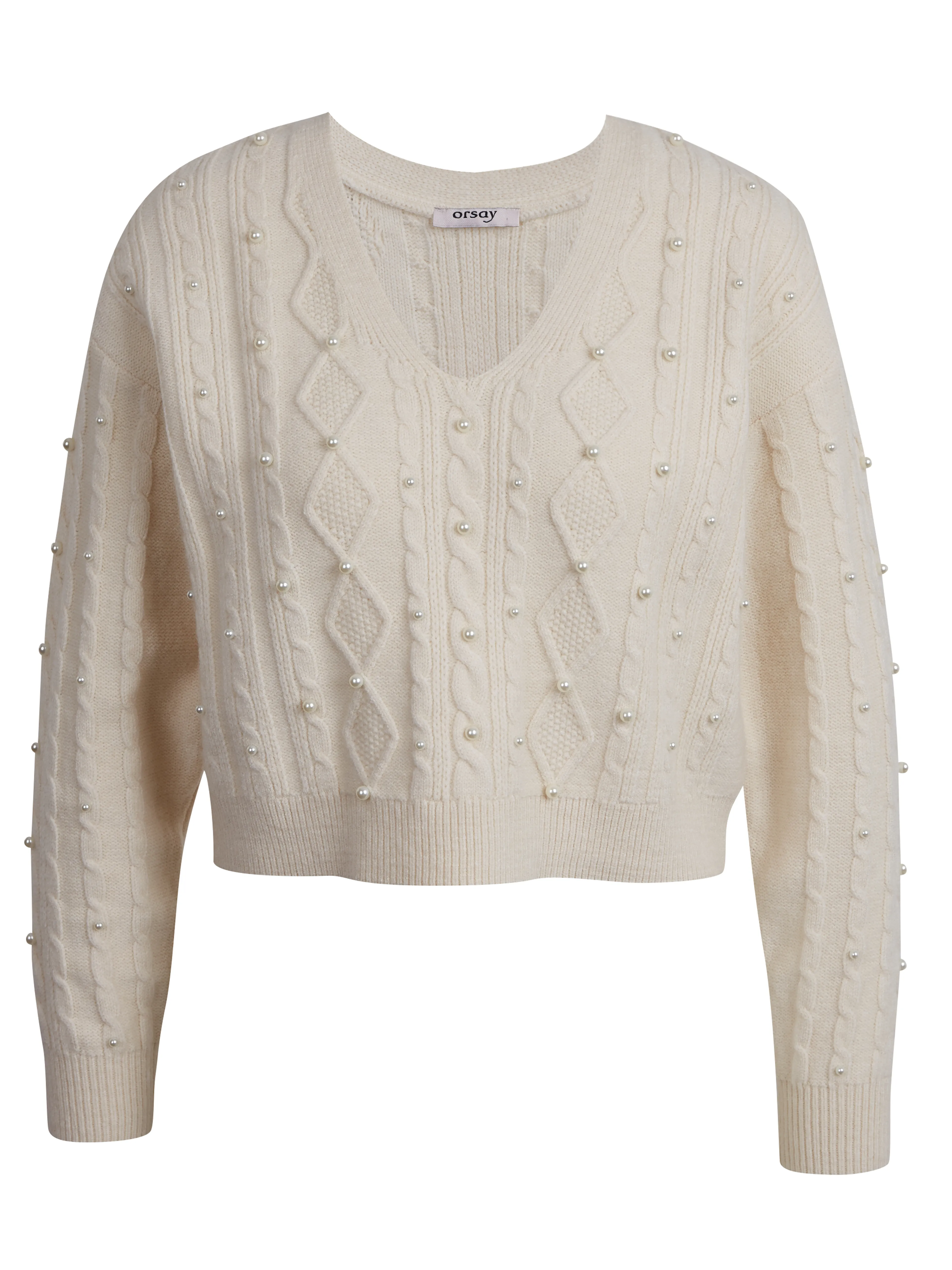 Cremefarbener Damen-Cropped-Pullover ORSAY