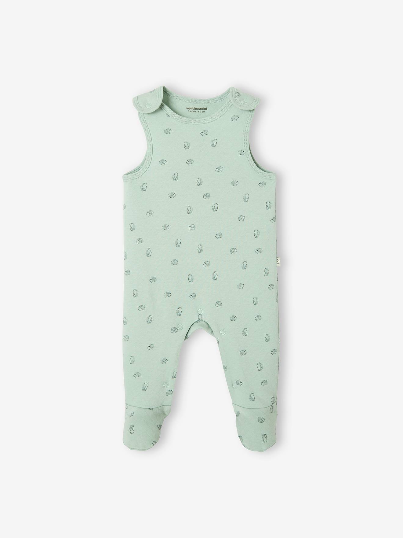 Ensemble naissance combinaison + body + doudou en coton bio vert amande