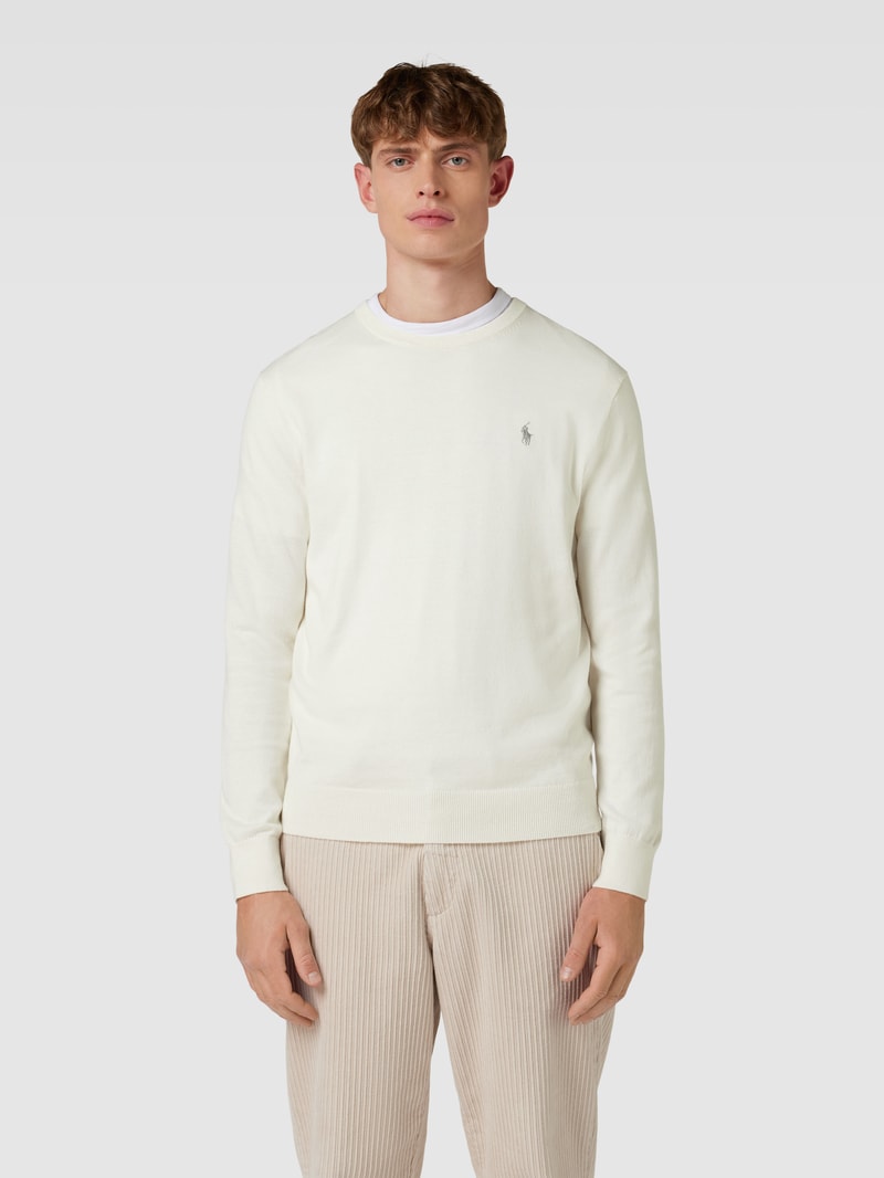 Strickpullover aus Baumwoll-Kaschmir-Mix mit Logo-Stitching in offwhite
