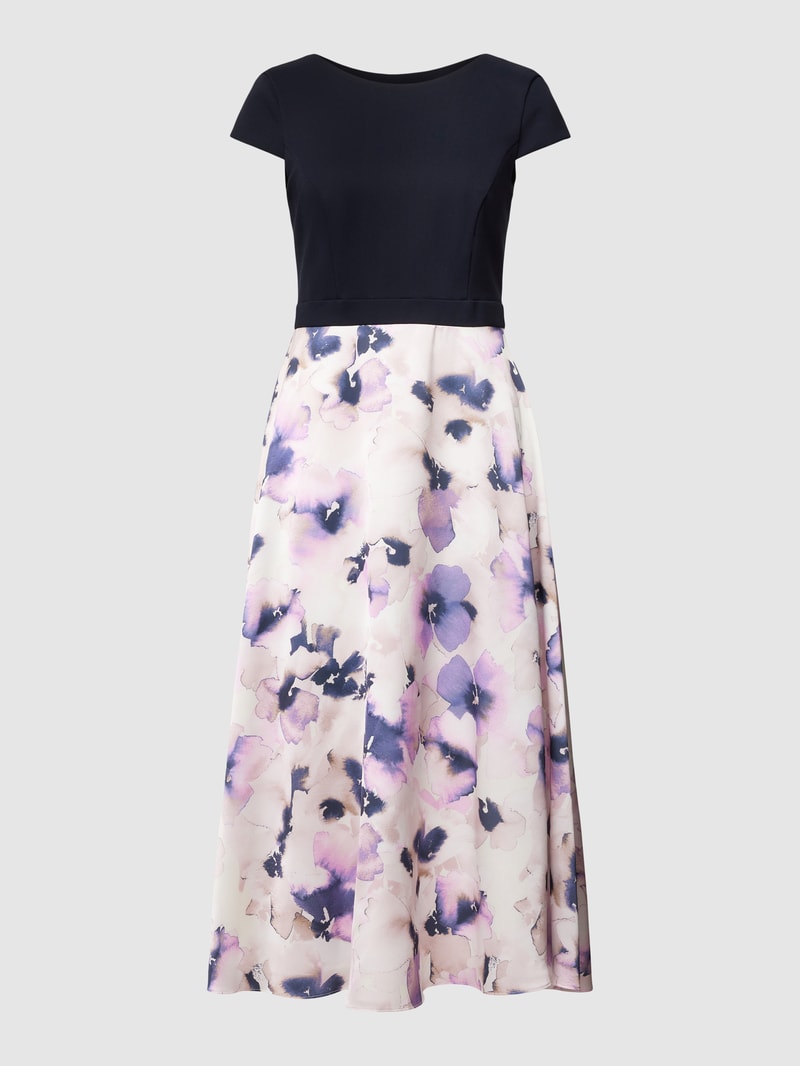 Cocktailkleid aus Viskose-Mix mit Stretch-Anteil im 2-in-1-Look in marineblau meliert