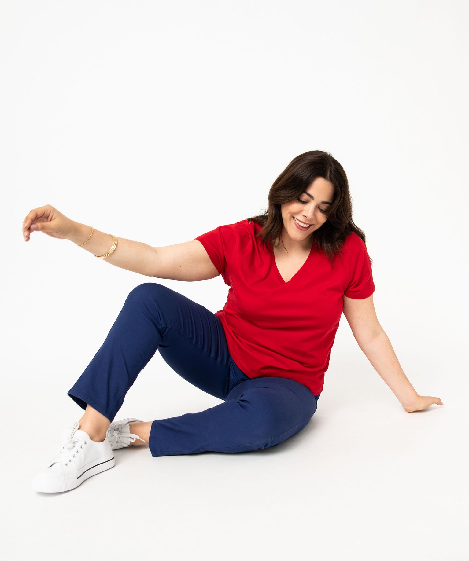 Pantalon femme grande taille coupe Regular bleu fonce | GEMO