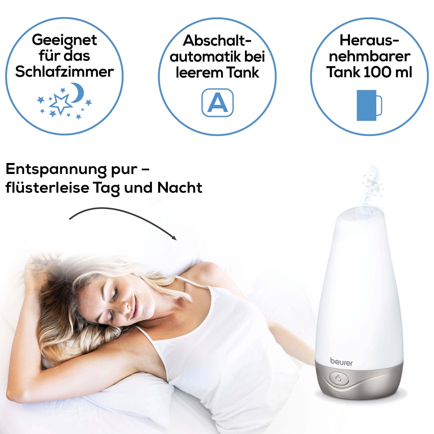Beurer Aroma Diffuser LA 30-Diffuser mit LED-Farblicht für Raumbefeuchtung & angenehmen Duft bis 15 m²