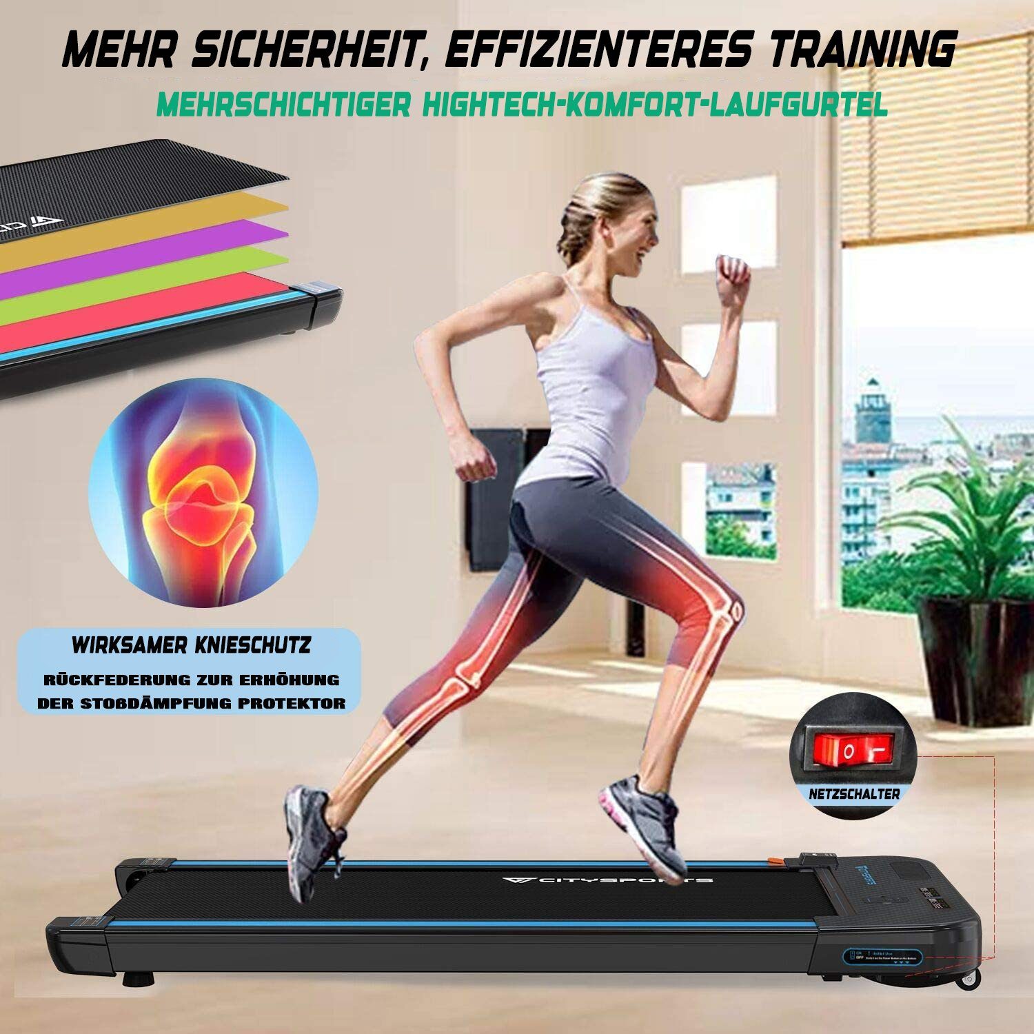 CITYSPORTS Laufband WP2/3, 440W 1-6km/h laufband treadmill mit Remote