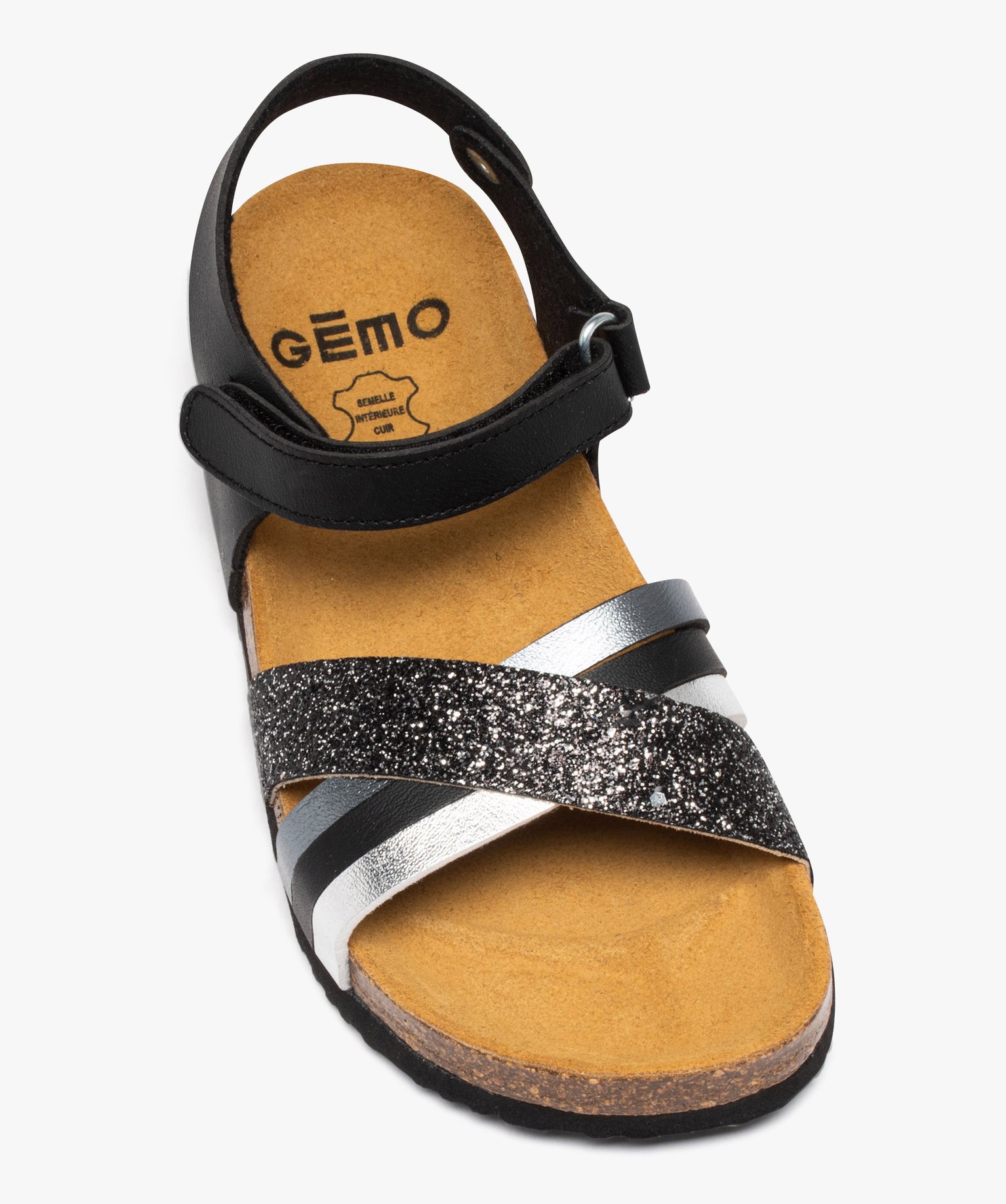 Sandales fille à brides croisées irisées et à paillettes noir | GEMO