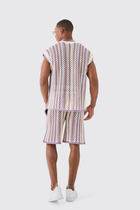 Kastiges gestreiftes Oversize Pullunder mit V-Ausschnitt