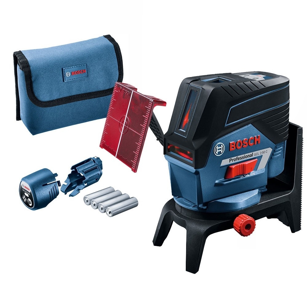 „Bosch GCL 2-50 C“ kombinuotas lazeris su taškiniu ir linijiniu lazeriais + sieninis laikiklis BM L-BOXX dėžutėje. Mėlynas 0601066G03
