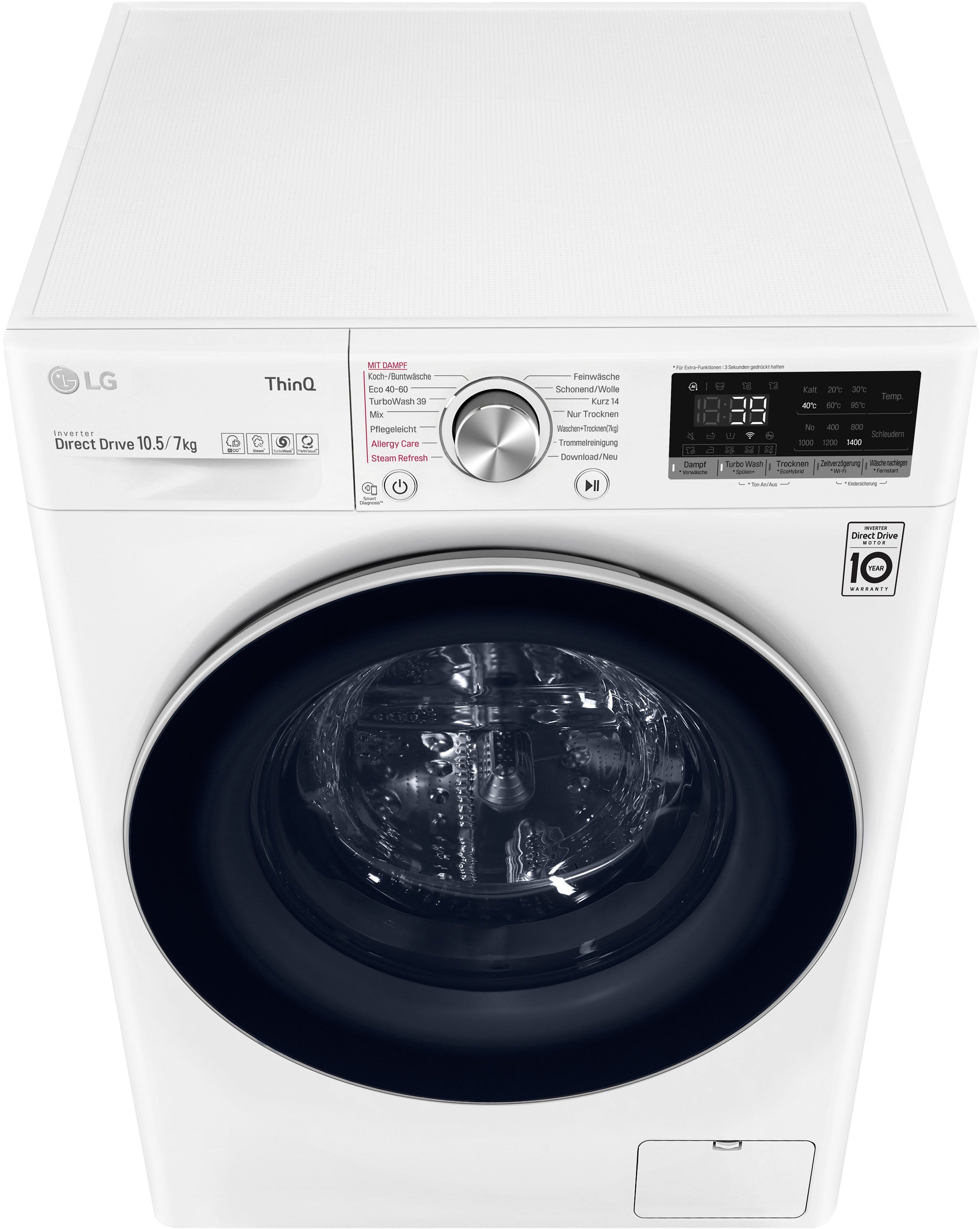 LG Waschtrockner V7WD107H2E, 10,5 kg, 7 kg, 1400 U/min, TurboWash® - Waschen in nur 39 Minuten