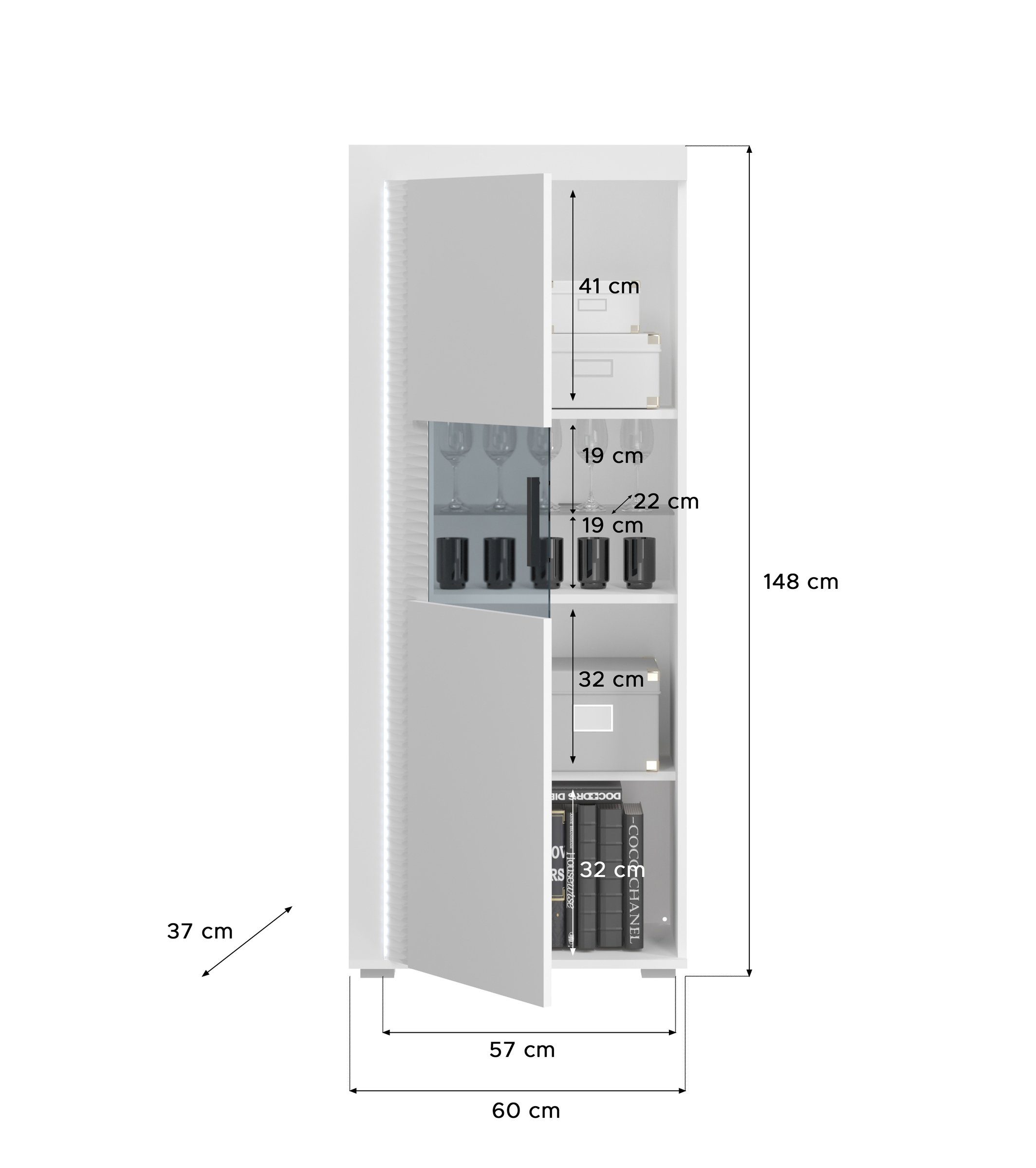 möbelando Wohnwand Skylight, (BxHxT: 351x202x46 cm), in weiß/weiß hochglanz