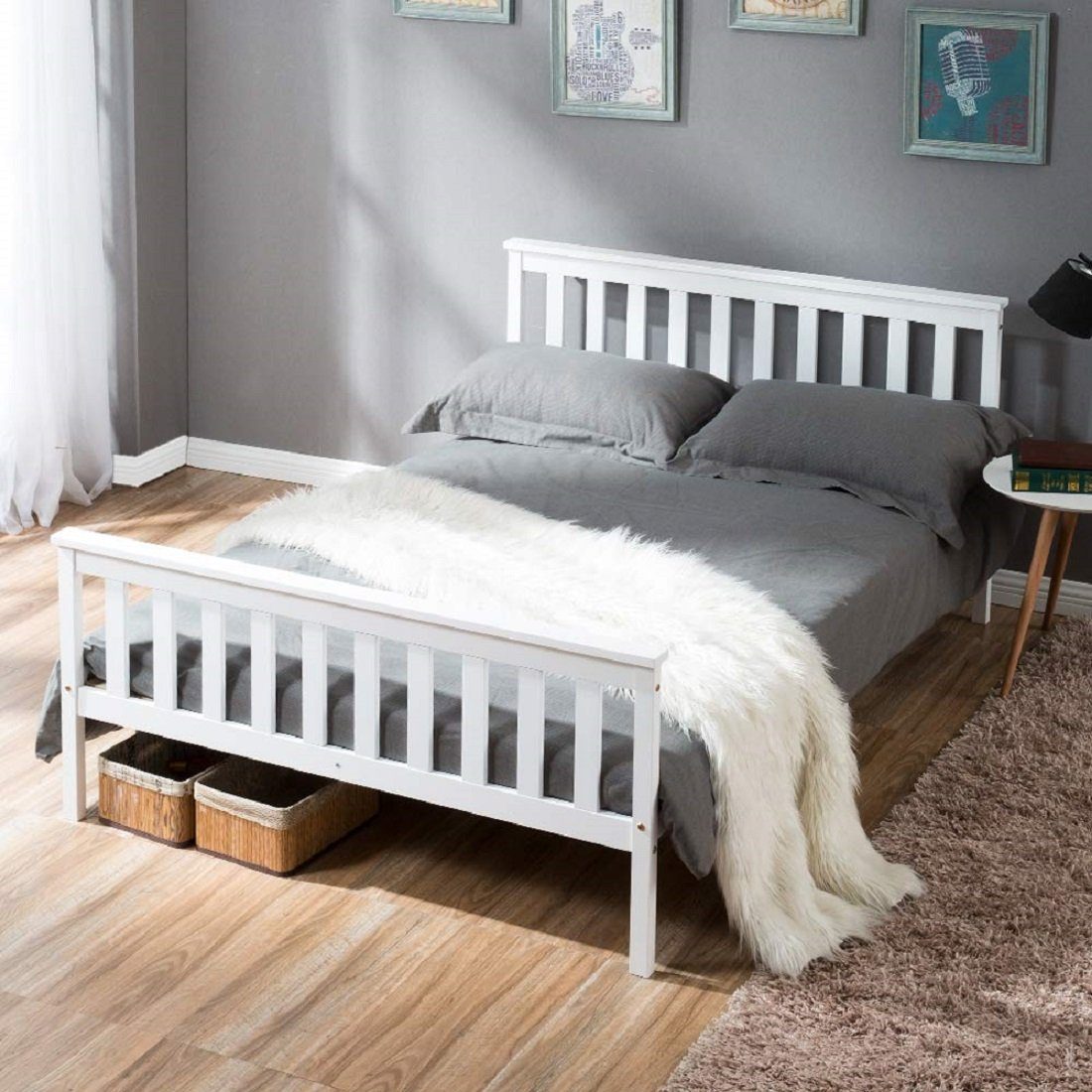 Flieks Massivholzbett, Doppelbett Kieferbett Bettgestell 140x200cm weiß