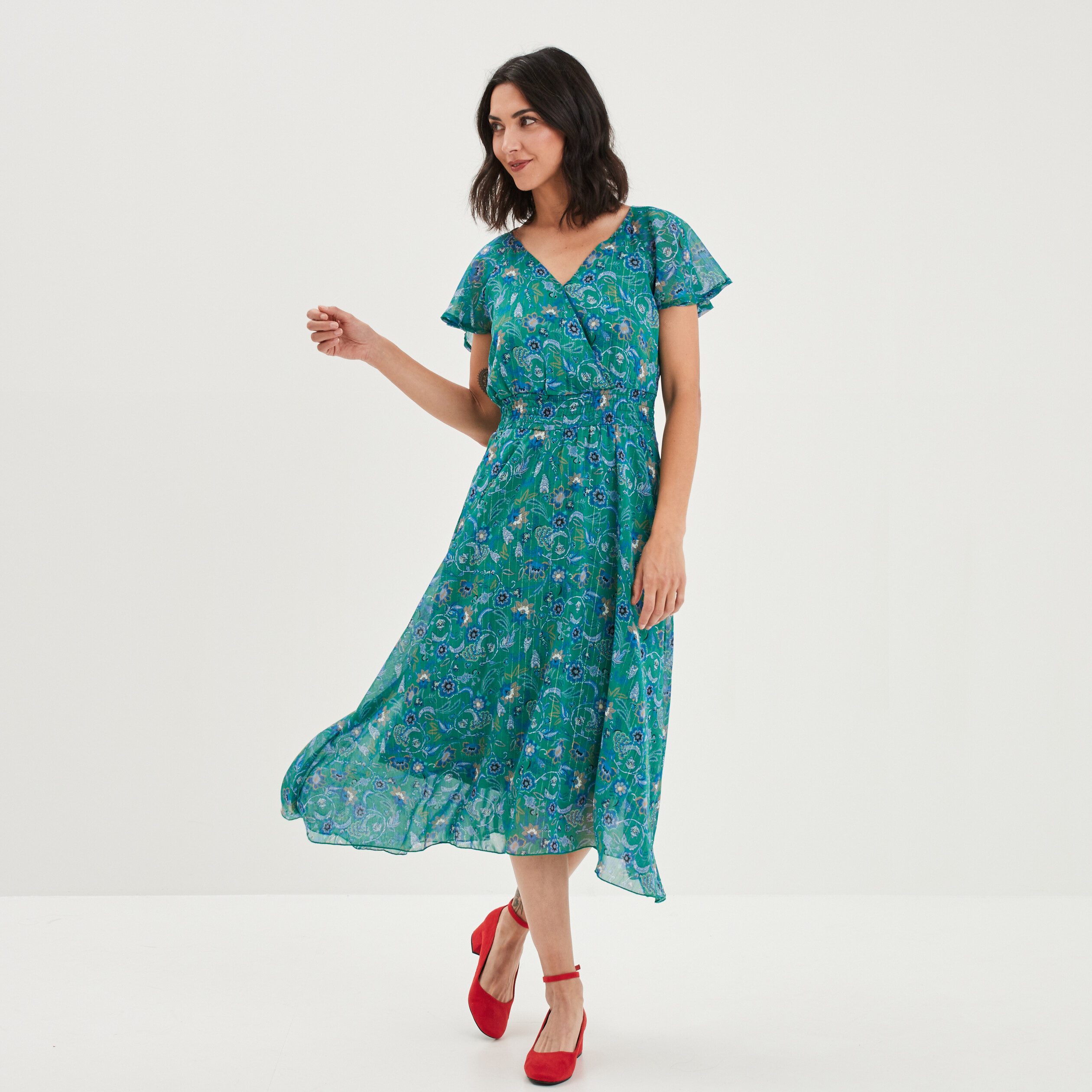 Robe midi droite vert femme | La Halle