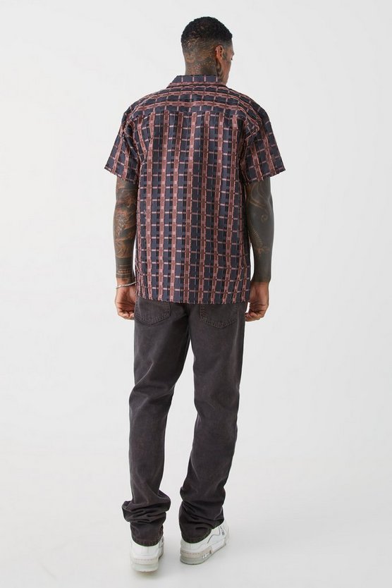 Kurzärmliges transparentes Oversize Velour-Karohemd