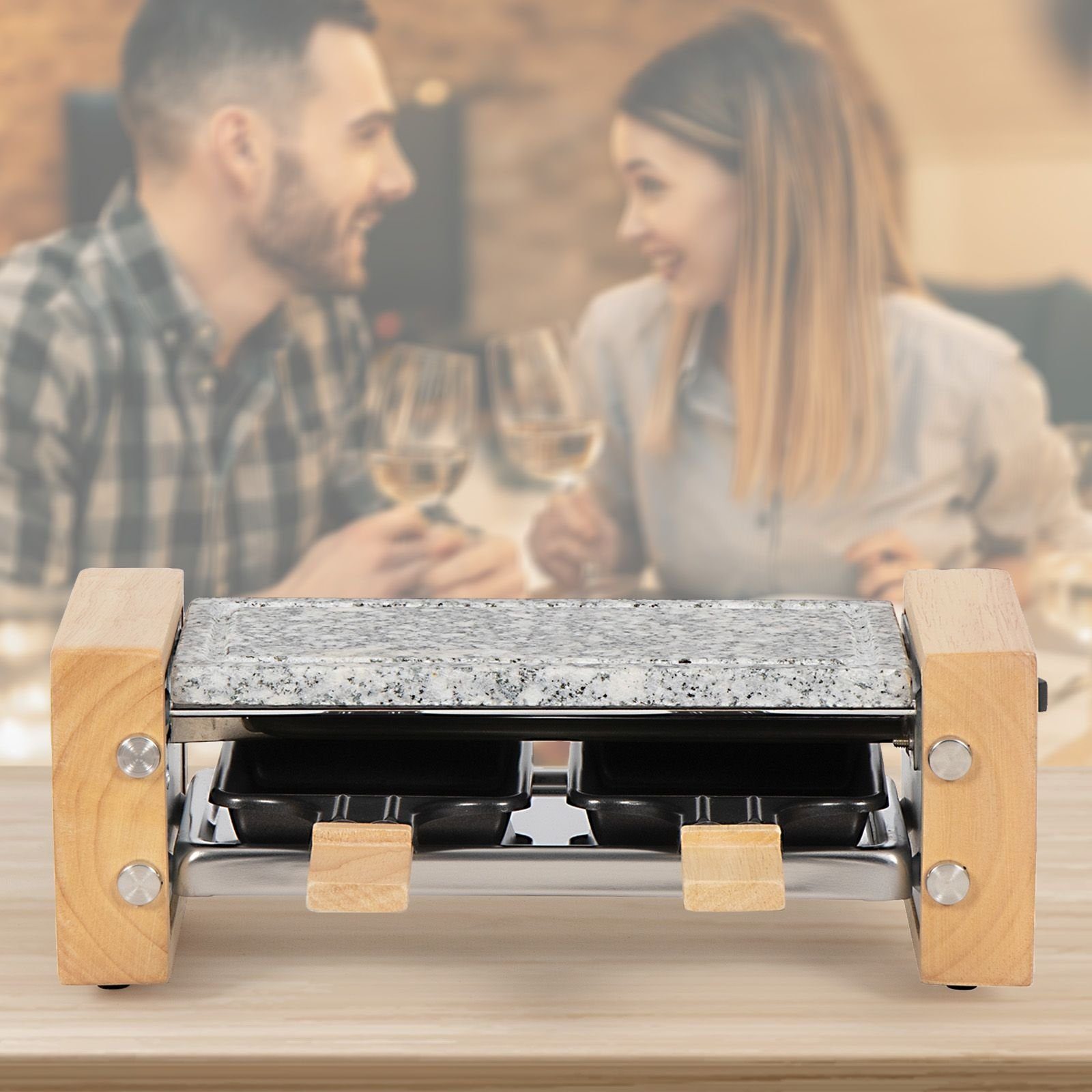 bmf-versand Raclette Raclette 2 Personen Tischgrill Elektrogrill Heißer Stein, 2 Raclettepfännchen, 350,00 W