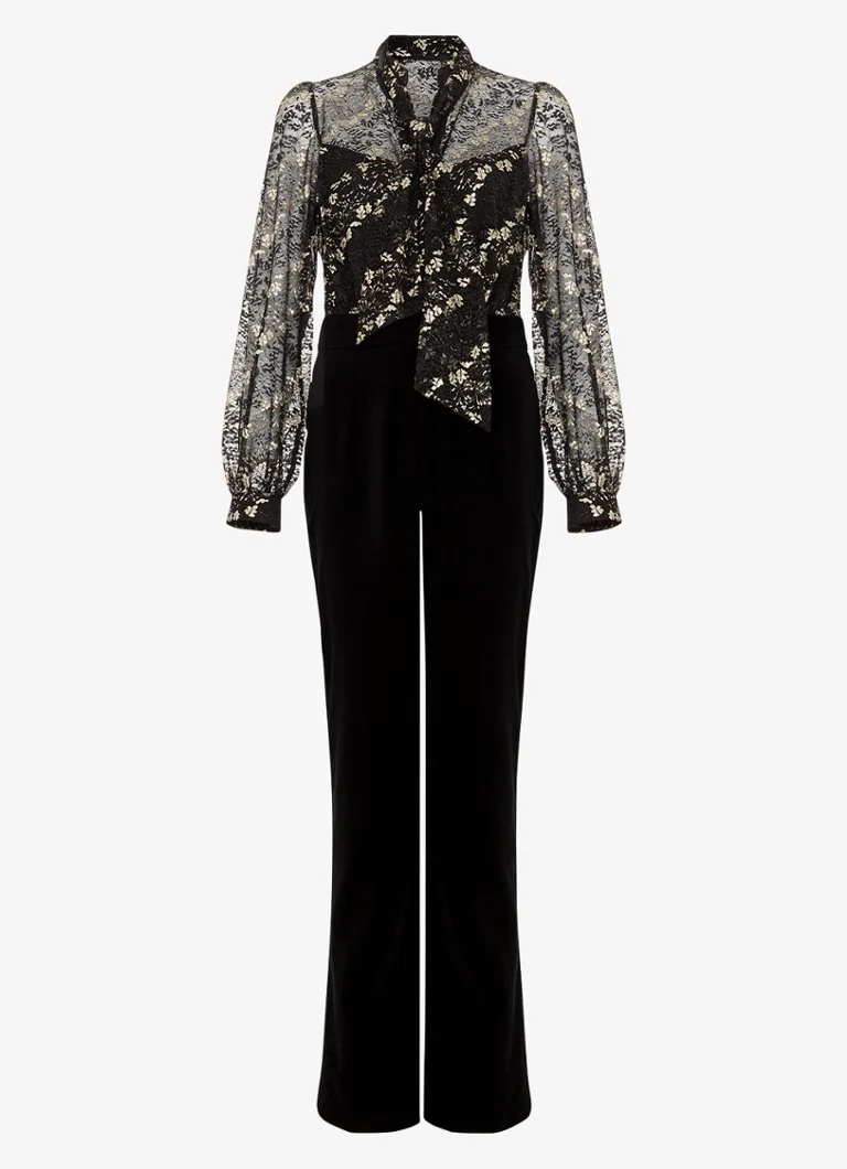 Phase Eight Morilla semi-transparent flared fit jumpsuit with lace