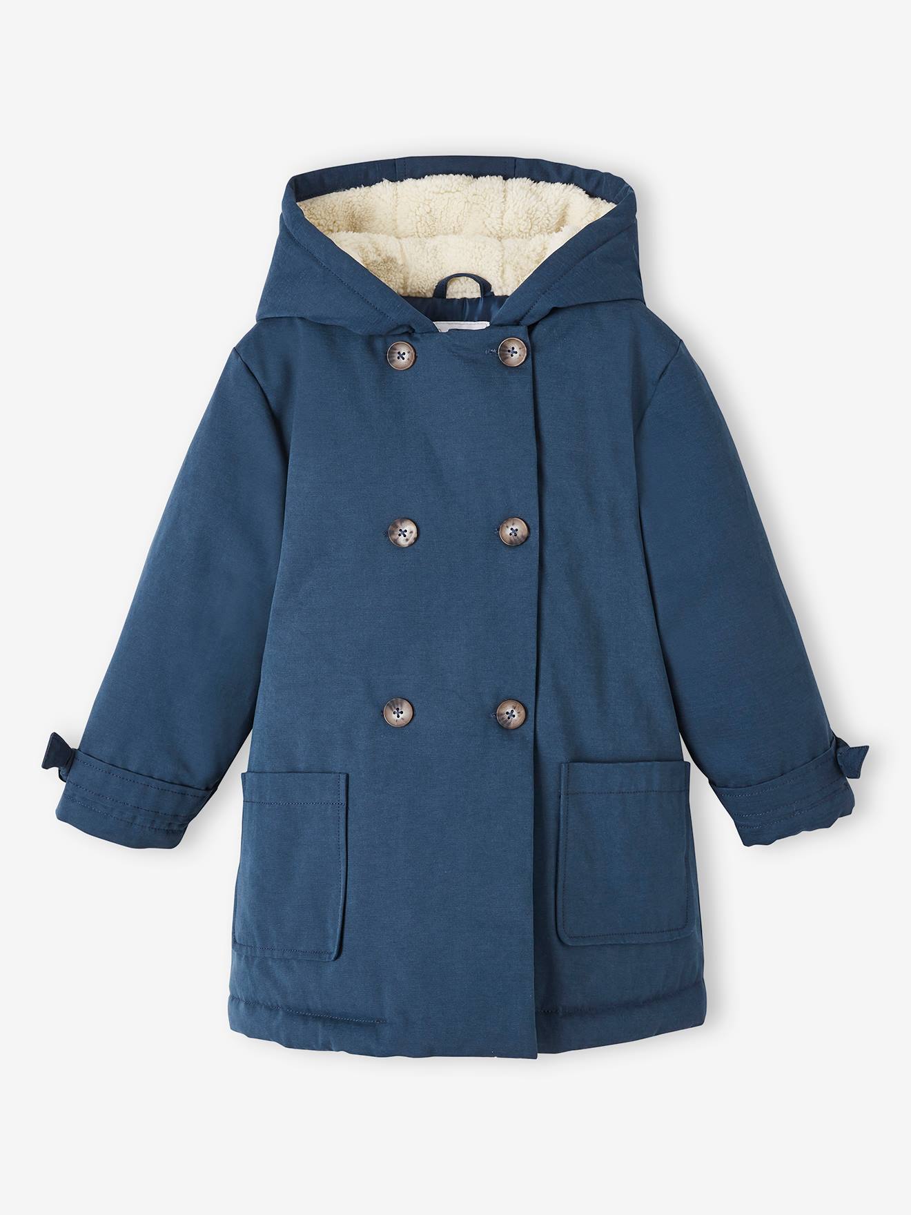 Parka à capuche chic effet peau de pêche fille bois de rose