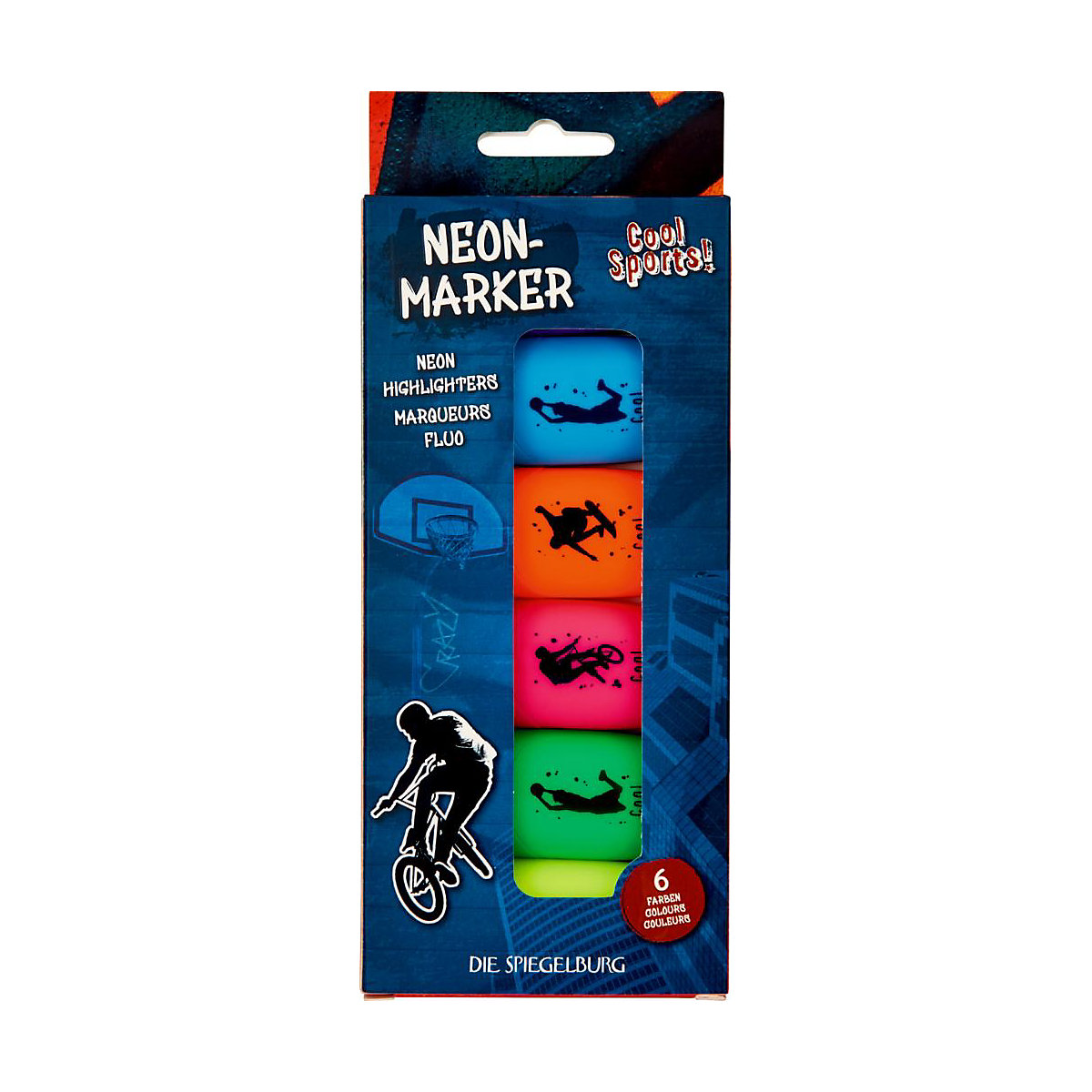 Mini-Textmarker Neon Cool Sports!, 6 Farben