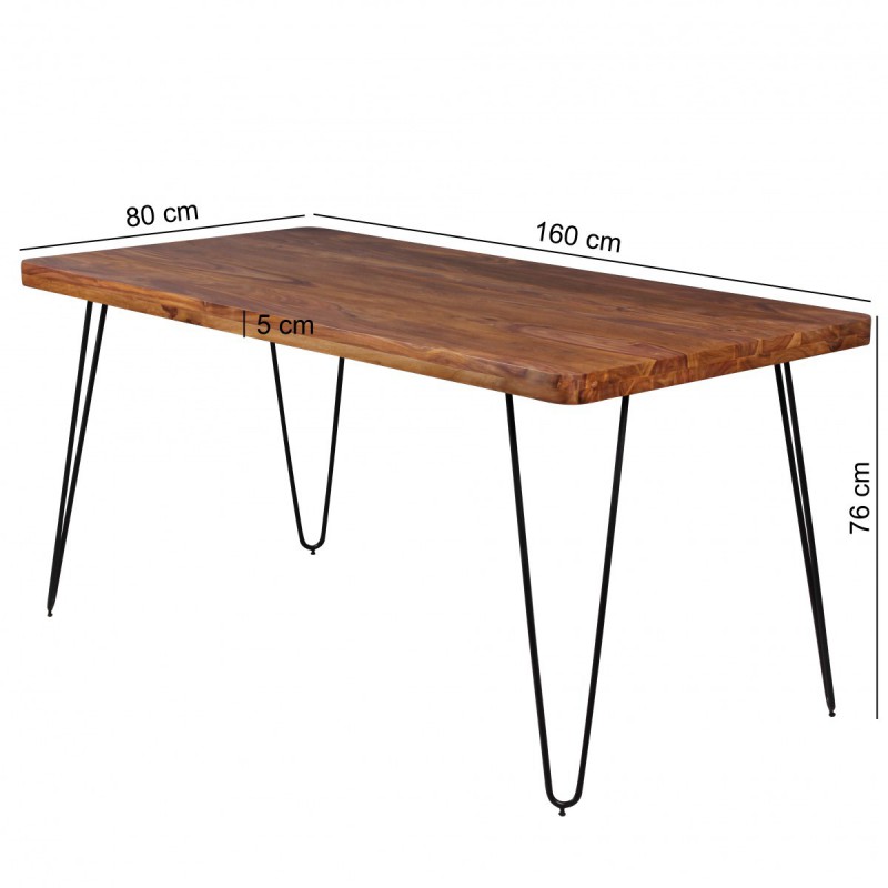 Wohnling Massivholz Sheesham Esstisch 160 x 80 x 76 cm Küchentisch Massiv