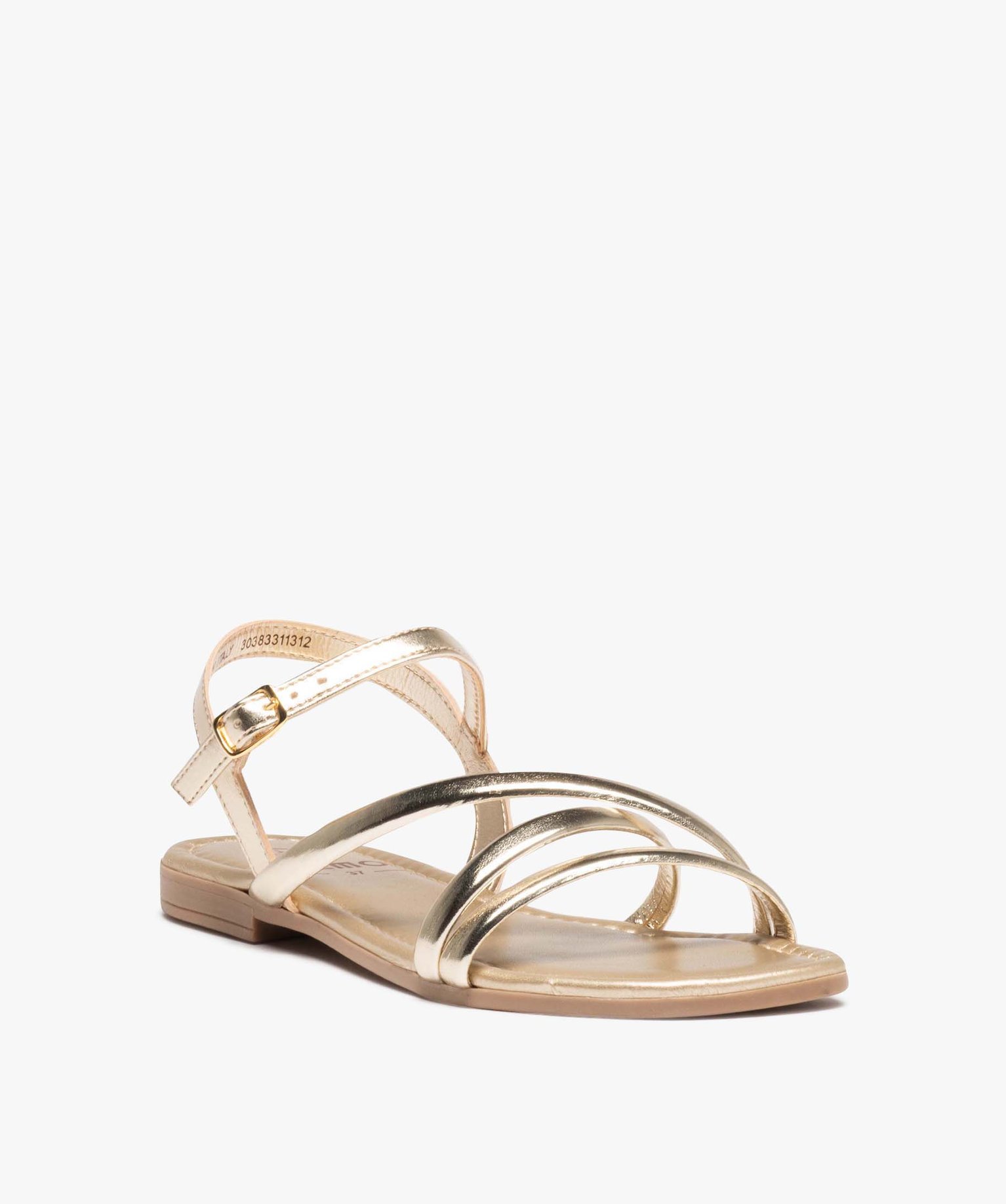 Sandales femme unies à bout carré et brides tubulaires mé... or | GEMO