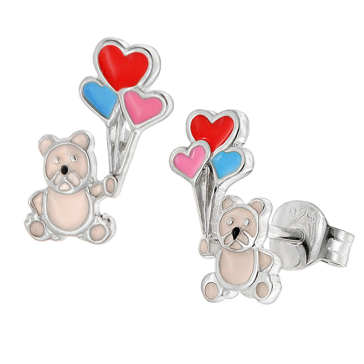 Mädchen-Ohrringe Silber 925 Teddy mit Ballons Ohrstecker