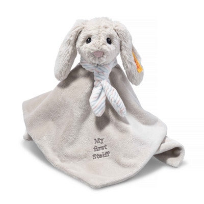 My first Steiff Hoppie Hase Schmusetuch, 26 cm, hellgrau