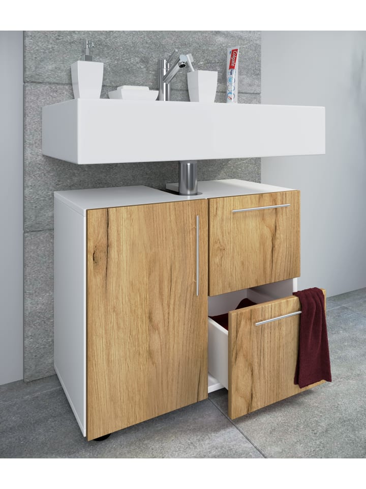 VCM  Holz Badmöbel Badunterschrank Flandu Schublade in Weiß / Honig-Eiche günstig kaufen onesize