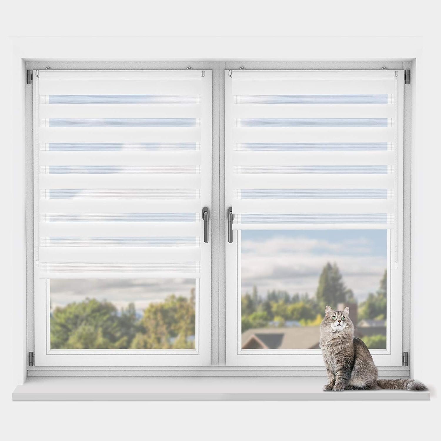 Doppelrollo Klemmfix ohne Bohren, Vkele, 230cm,freihängend Klemmträger, Klemmfix, rollos Blickdicht für Fenster und Tür