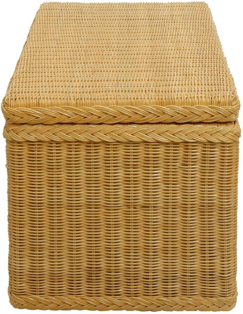 Krines Home Truhe Wäschetruhe mit Deckel Natur Rattan Truhe Aufbewahrung Rattantruhe (Wäschebox), mit herausnehmbarem Stoffinlett Truhenbank 80x40x40cm