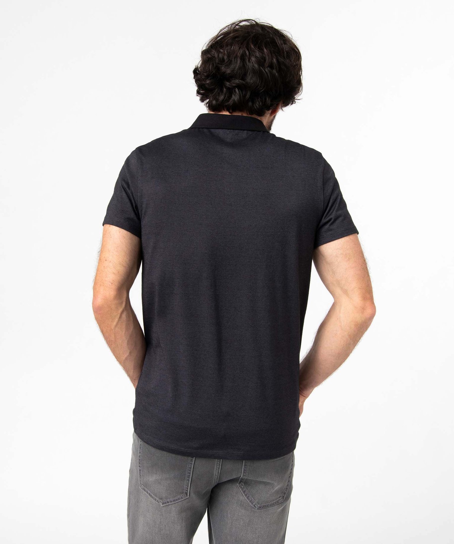 Polo homme à fines rayures et manches courtes noir | GEMO